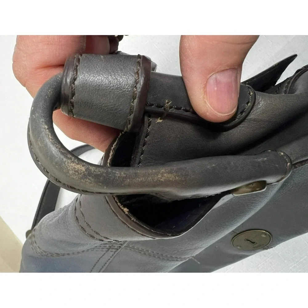Fossil Vintage Revival Flap Crossbody Purse‎ Dark Gray Leather Turn Lock Charm